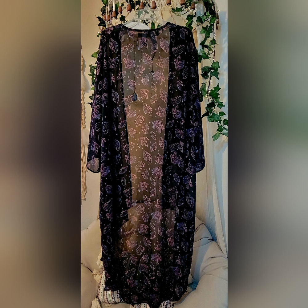 Crystal Print Midi Kimono